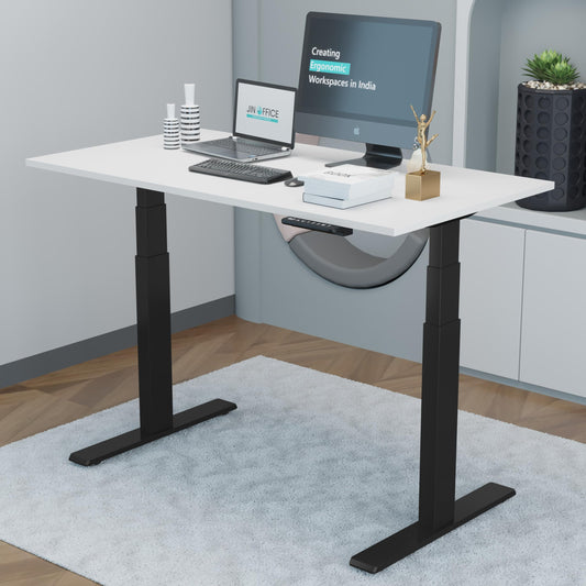 Electric Height Adjustable Desk | Standing Desk | Motorized Standing Desk (Black Frame with White Table Top 1200 X 750 mm)