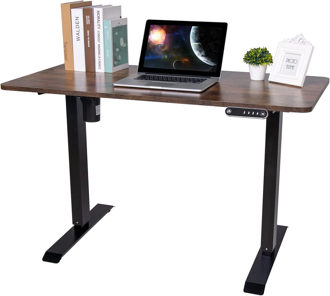 Electric Height Adjustable Desk | Standing Desk | Motorized Standing Desk (Black Frame with Brown Table Top 1200 X 750 mm)