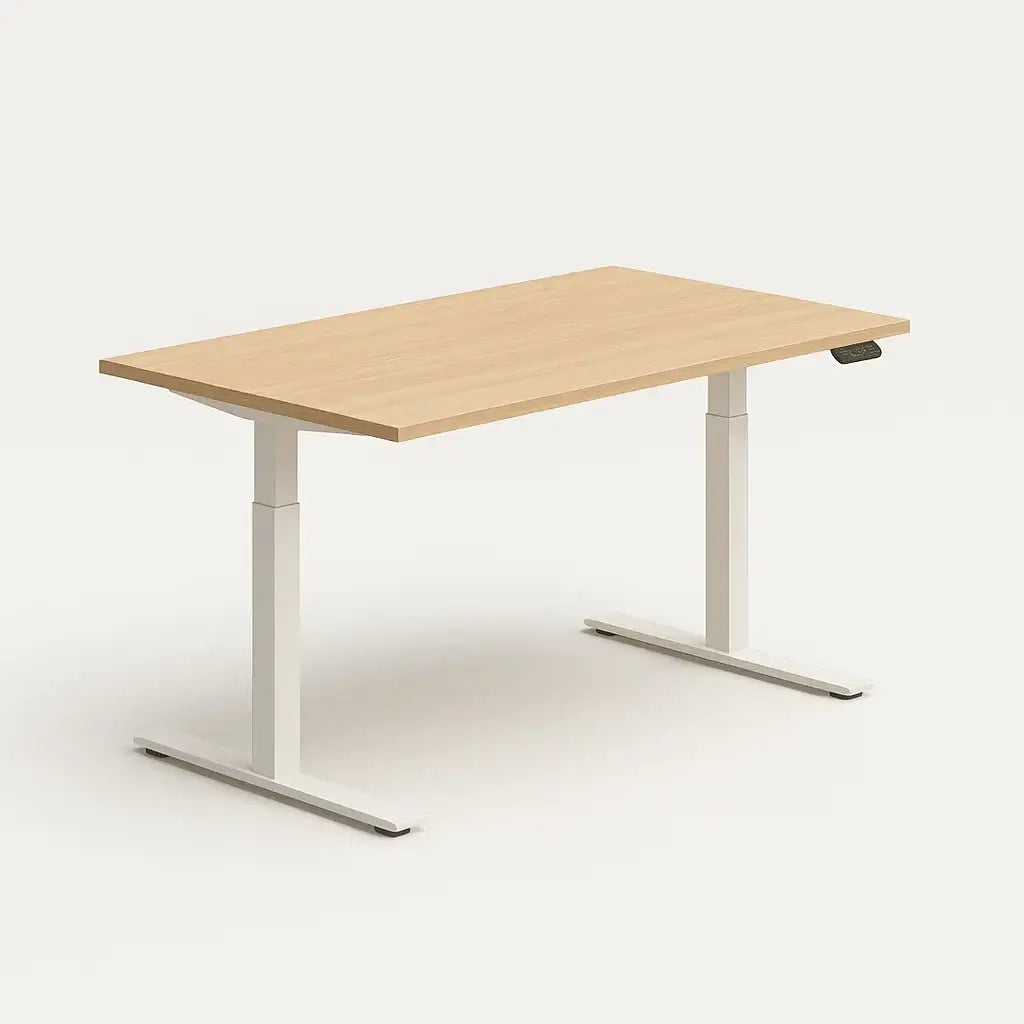 Adjustable sit-stand desk by Fittrock – white frame with Ice Beige top