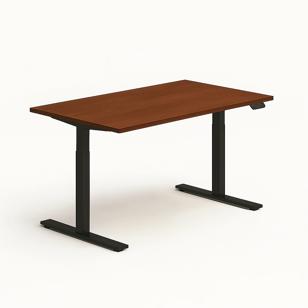 Adjustable sit-stand desk by Fittrock –Black frame with Dark Maple top