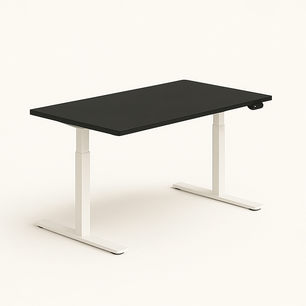 Adjustable sit-stand desk by Fittrock – white frame with Black top