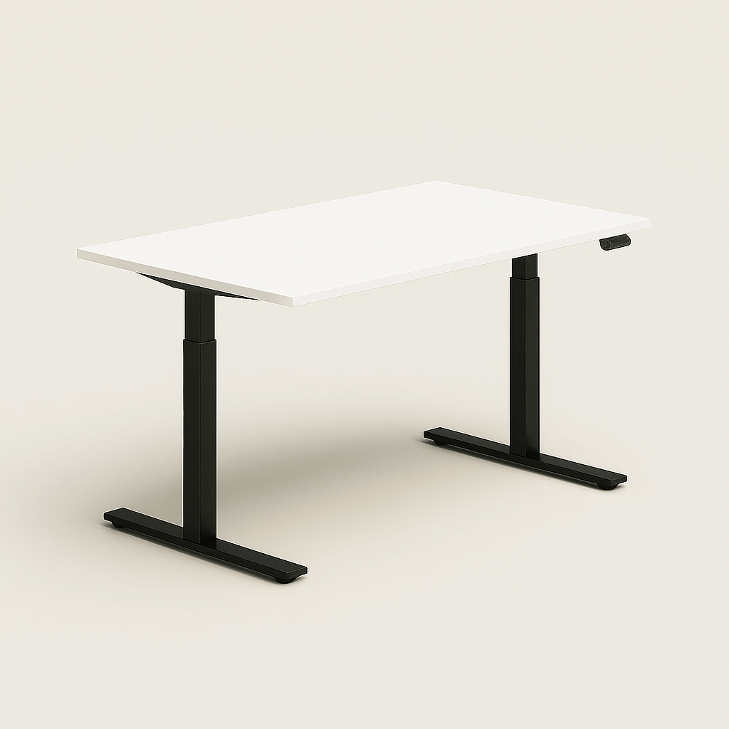 Adjustable sit-stand desk by Fittrock – black frame with Frosty White top