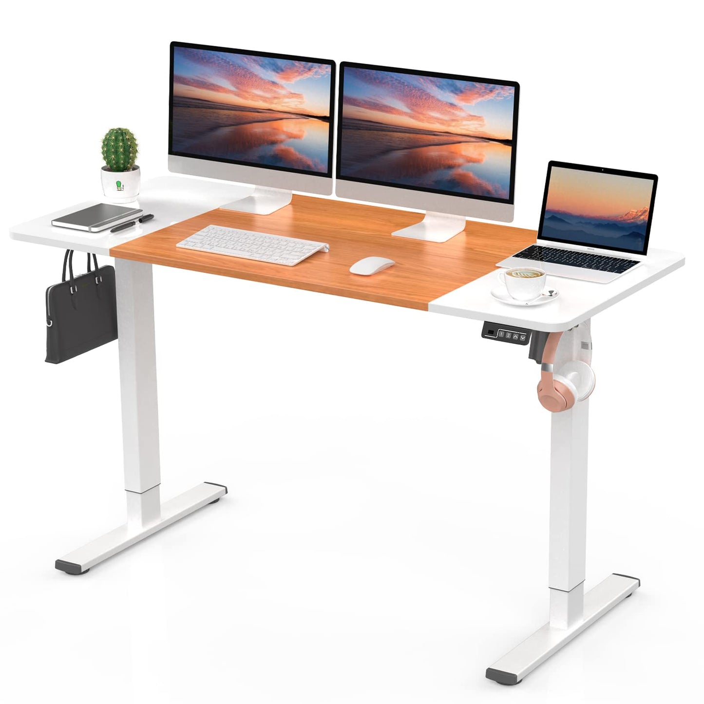 Electric Height Adjustable Desk | Standing Desk | Motorized Standing Desk (Black Frame with Brown Table Top 1200 X 750 mm)