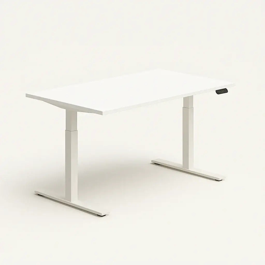Adjustable sit-stand desk by Fittrock – white frame with white table top