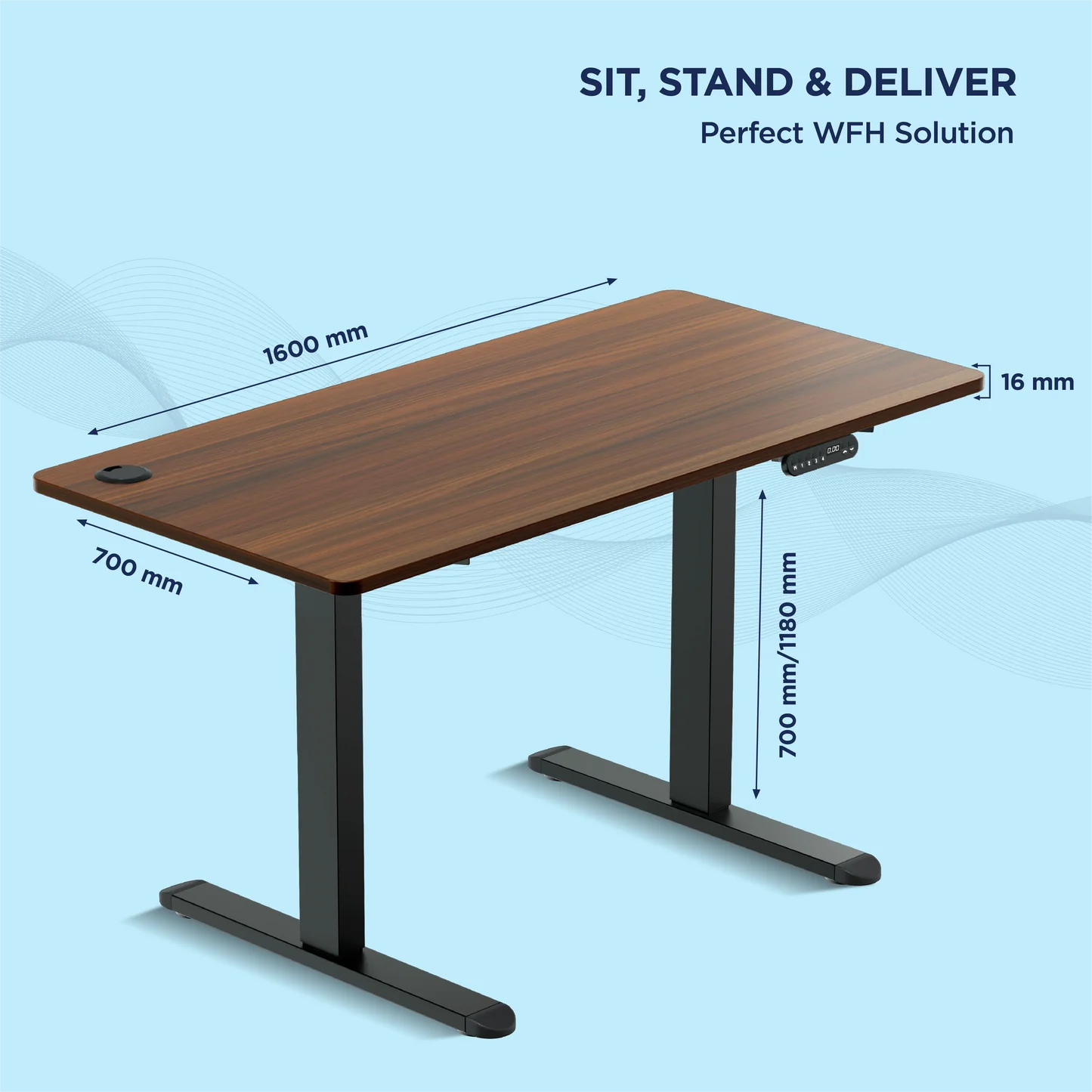 Electric Height Adjustable Desk | Standing Desk | Motorized Standing Desk (White Frame with White Table Top 1200 X 750 mm)